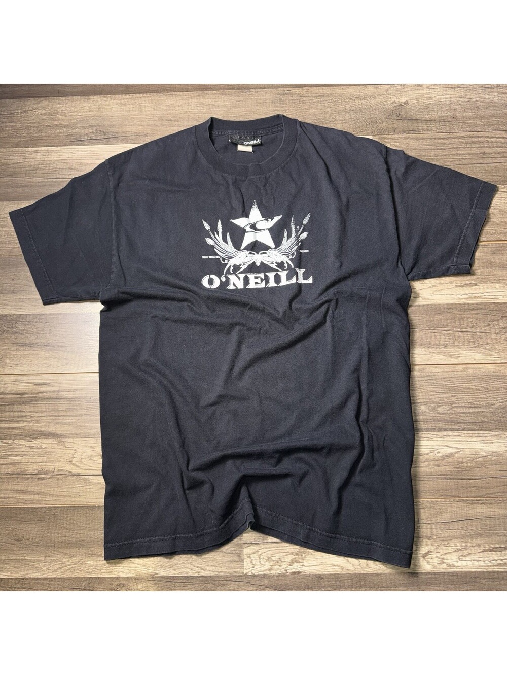 O’Neill Men’s Large Graphic T-Shirt Black Star Wave Crest Surf Tee Y2K Vintage